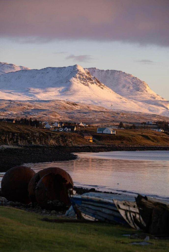 Snow in Achiltibuie, scotland in Winter